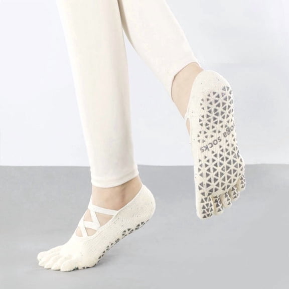 Summer breathable open-back lace-up non-slip yoga socks for women, professional five-toe socks and open back and split toes for Pilates