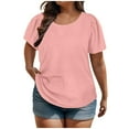 thumbnail image 2 of WRKEKC Hauts d'Été pour Femmes, T-Shirt à Manches Bouffantes à Col Rond pour Femmes Grande Taille, Haut d'Été Décontracté Uni, Coupe Ample, Confortable, 2 of 8