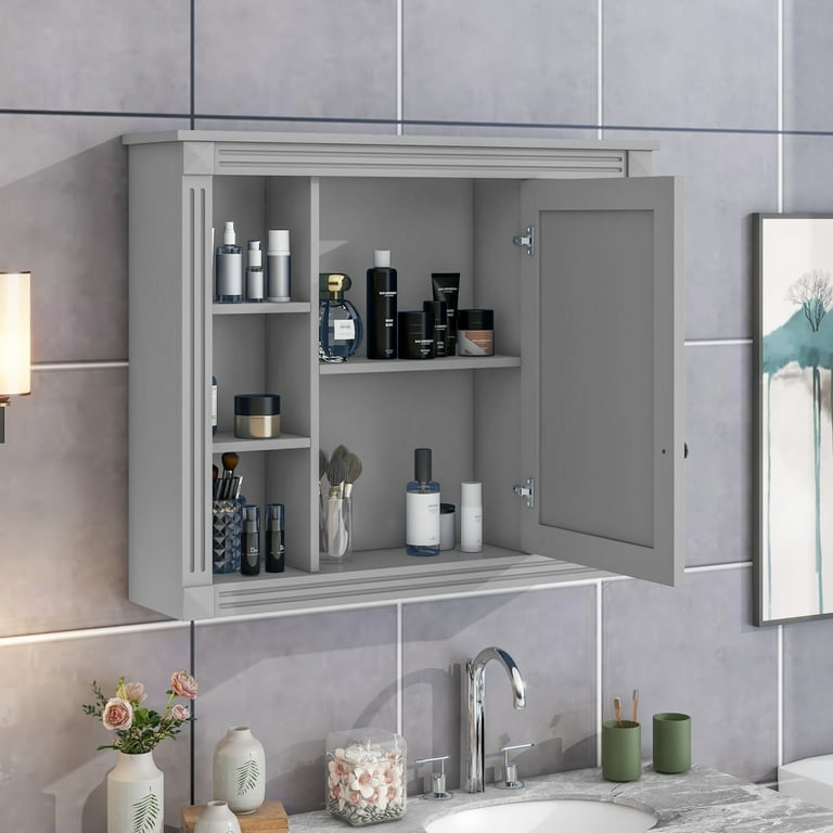 Bathroom Wall Cabinet Wall Mirror Cabinets Set with 6 Open Shelves 35 x 28 Wall Mounted Bathroom Storage Cabinet Modern Wall Cabinets with