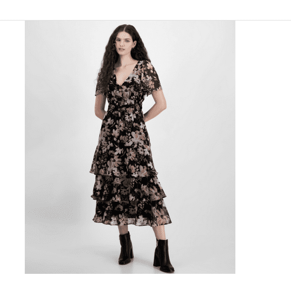 Lucy Paris Women's Claire Smocked-Waist Tiered Dress - Black Pink Floral