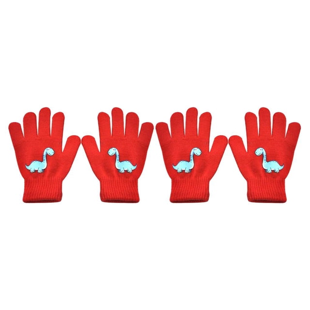 Qarigey 1 par de guantes de invierno para niños, cómodos, cálidos, para tejer, para mantener el calor, cubiertas para los dedos con patrón 2piezas Rojo