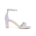 thumbnail image 3 of BLISSFUL STEP Women's Glitter Ankle Strap Chunky Heeled Prom Sandals Light Purple (Size 9), 3 of 7