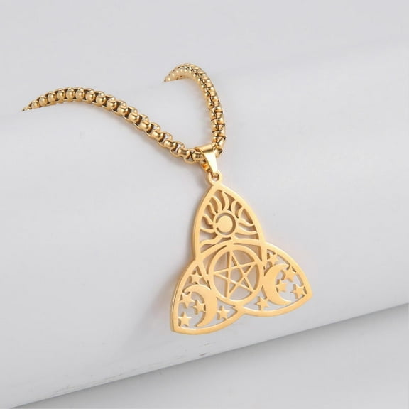 Dawapara Triquetra Triple Moon Goddess Necklace Wiccan Pentagram Pendant Stainless Steel Religious Amulet Jewelry For Women