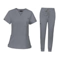 thumbnail image 2 of Conjunto de Uniforme de enfermera Salvador con bolsillos gris traje femenino con pantalones y Tops en V, 2 of 10