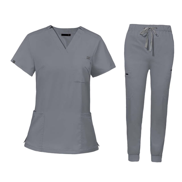 Conjunto de uniformes médicos con bolsillos, pantalones de enfermera, ropa de trabajo femenina moderna Gris jinwen Uniforme de enfermera