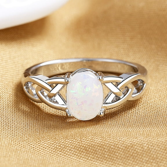 YYDD.Created Oval White Opal Rings 925 Sterling Silver Gemstone Jewelry for Womens (Size 6)