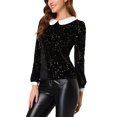 thumbnail image 4 of Allegra K Women's Stars Print Elegant Peter Pan Collar Velvet Blouse, 4 of 5