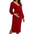 thumbnail image 3 of Ecavus Maternity Dress Long Sleeves V Neck Breastfeeding Nursing Dress Maxi for Women Winter, 3 of 6