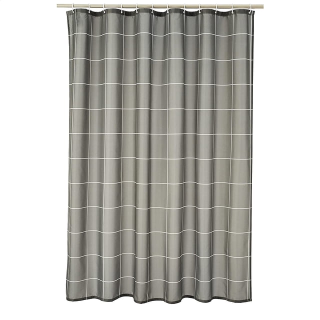 Fabric Shower Curtain - 72 x 72 Inch, Dark Gray Grid