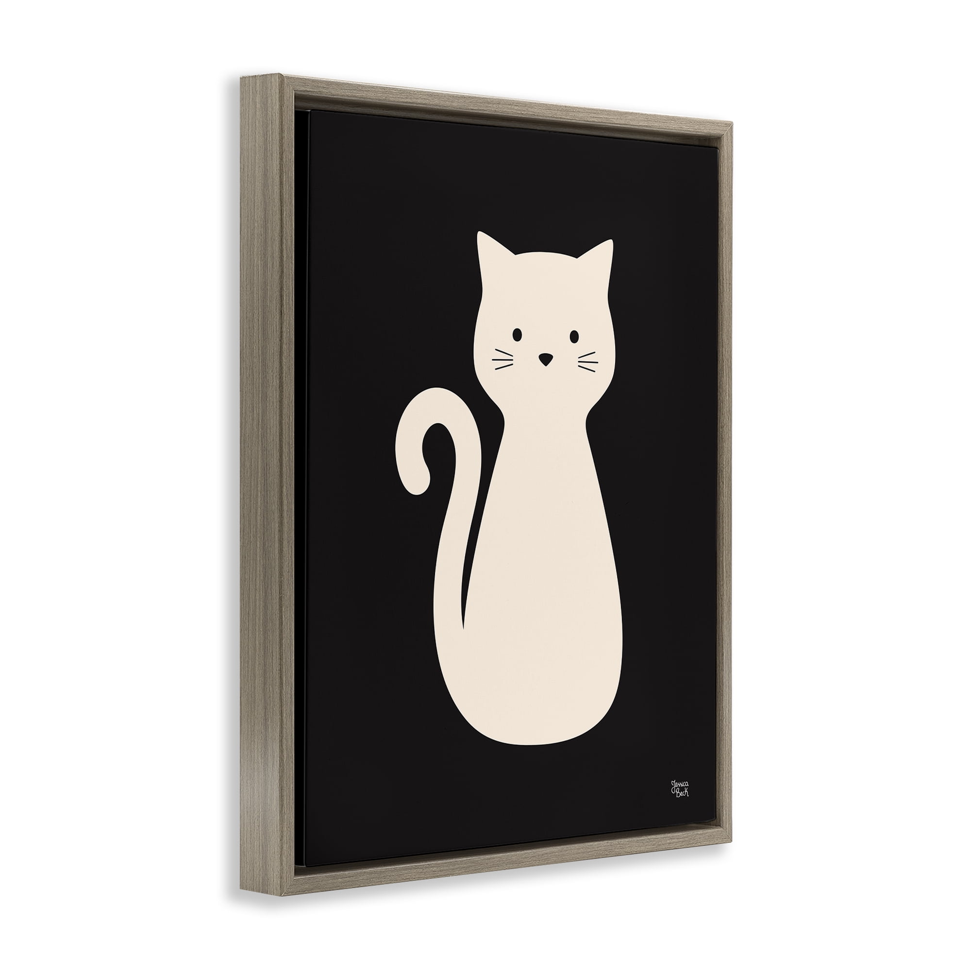 Stupell Industries Feline Grace White Cat Animals Painting Brown Floater Framed Canvas Art Print Wall Art, 17 x 21