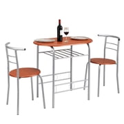 Ktaxon 3 Piece Dining Set, Compact 2 Chairs and Table Set with Oval Tabletop Small Kitchen Dining Set for 2, Perfect for Apartment & Small Spaces, Cherry Brown & Sliver