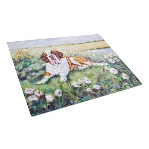 Caroline's Treasures Saint Bernard in Flowers Glass Cutting Board Large