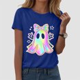 thumbnail image 2 of felwors Halloween women's shirt 2025 cute ghost cotton shirt autumn pumpkin T-shirt round neck pattern T-shirt casual short sleeved top Dark Blue, XXL, 2 of 6