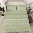 thumbnail image 2 of Manfei Vintage Boho bohemian Queen Sheet Sets,Triangle Circle Striped Flat Sheet,Green White Queen Fitted Sheet For Adult,Breathable Home Decor,4 Pieces, 2 of 7