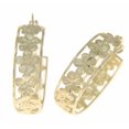 thumbnail image 2 of 14k yellow gold Hawaiian plumeria flower diamond cut border hoop earrings, 2 of 5
