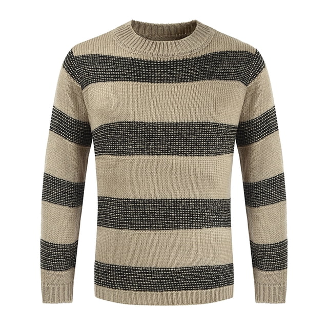 TIMIFIS Mens Striped Sweaters Oversized Ripped Knit Pullover Fall Winter Sweaters Fashion Long Sleeve Clothing Vintage Cable Knit SweaterFall/Winter