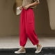 thumbnail image 5 of Pantalones de Lino Mujeres Color Sólido Cintura Elástica Pantalones de Ropa de Trabajo Casual Longitud Del Tobillo Verano, 5 of 8