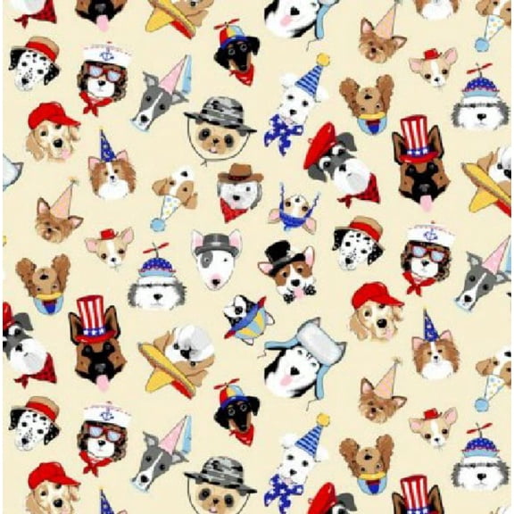Dogs With Hats Cotton Fabric