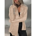 thumbnail image 6 of Women'S Sequins Long Sleeve Collared Shirt Button Down Open Front Shirt Loose Blouses Shirst Tops Champagne Color XXL, 6 of 8