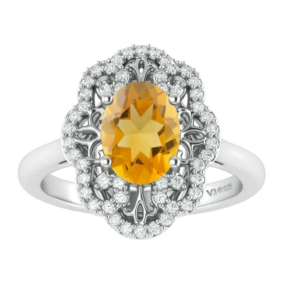 Sterling Silver With Natural Citrine and White Topaz Cluster Ring