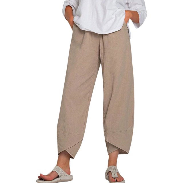 Guardurnaity - Pantalones deportivos de pierna ancha para mujer, informales, de talla grande, con cintura elástica Prendas para la parte inferior del cuerpo Caqui M