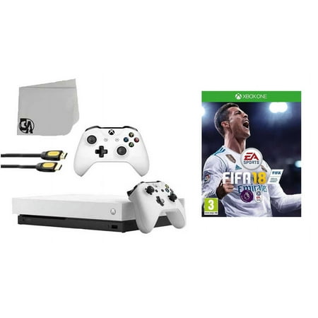 Microsoft Xbox One X 1TB Gaming Console White with 2 Controller Included with FIFA 18 BOLT AXTION Bundle Used