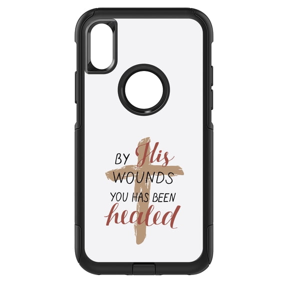 DistinctInk Custom SKIN / DECAL compatible with OtterBox Commuter for iPhone X / XS (5.8" Screen) - By His Wounds You Has Been Healed - Cross