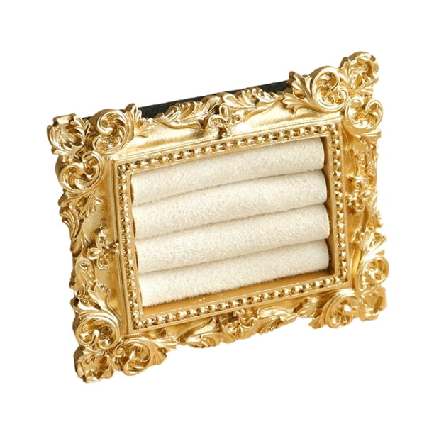 Expositor de anillos vintage, bandeja para pendientes, organizador portátil, anillo barroco beige