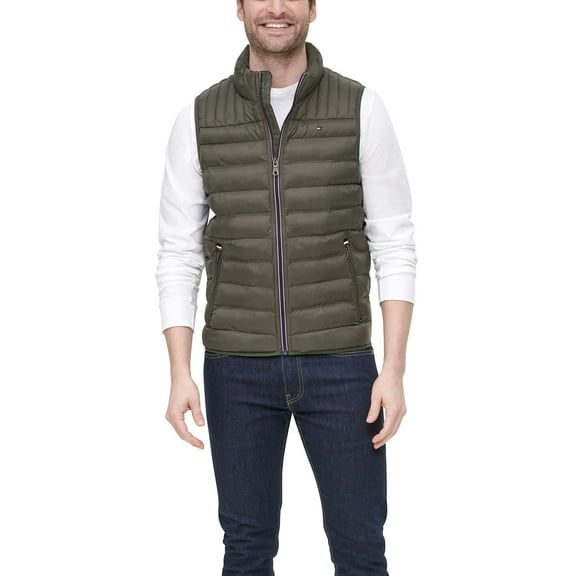 Tommy Hilfiger Men's Lightweight Down Quilted Puffer Vest, Olive, X-Large
