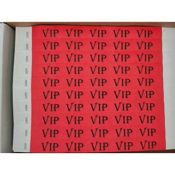 100 3/4" RED VIP WRISTBANDS,  PAPER WRISTBANDS, EVENT WRISTBAND