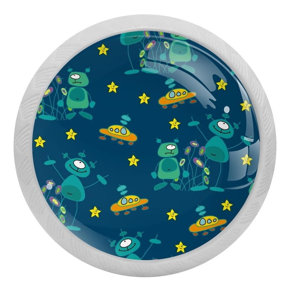 4PCS Round stars and aliens Cabinet Fluorescence Knob Glowing in the Dark Furniture Drawer Pulls Handle with Screws