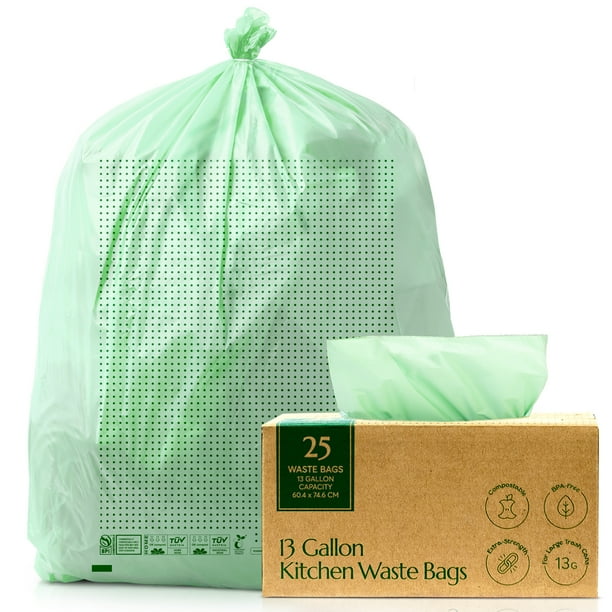 Cleanomic Compostable Kitchen Waste Bags 13 Gallon (25 Count