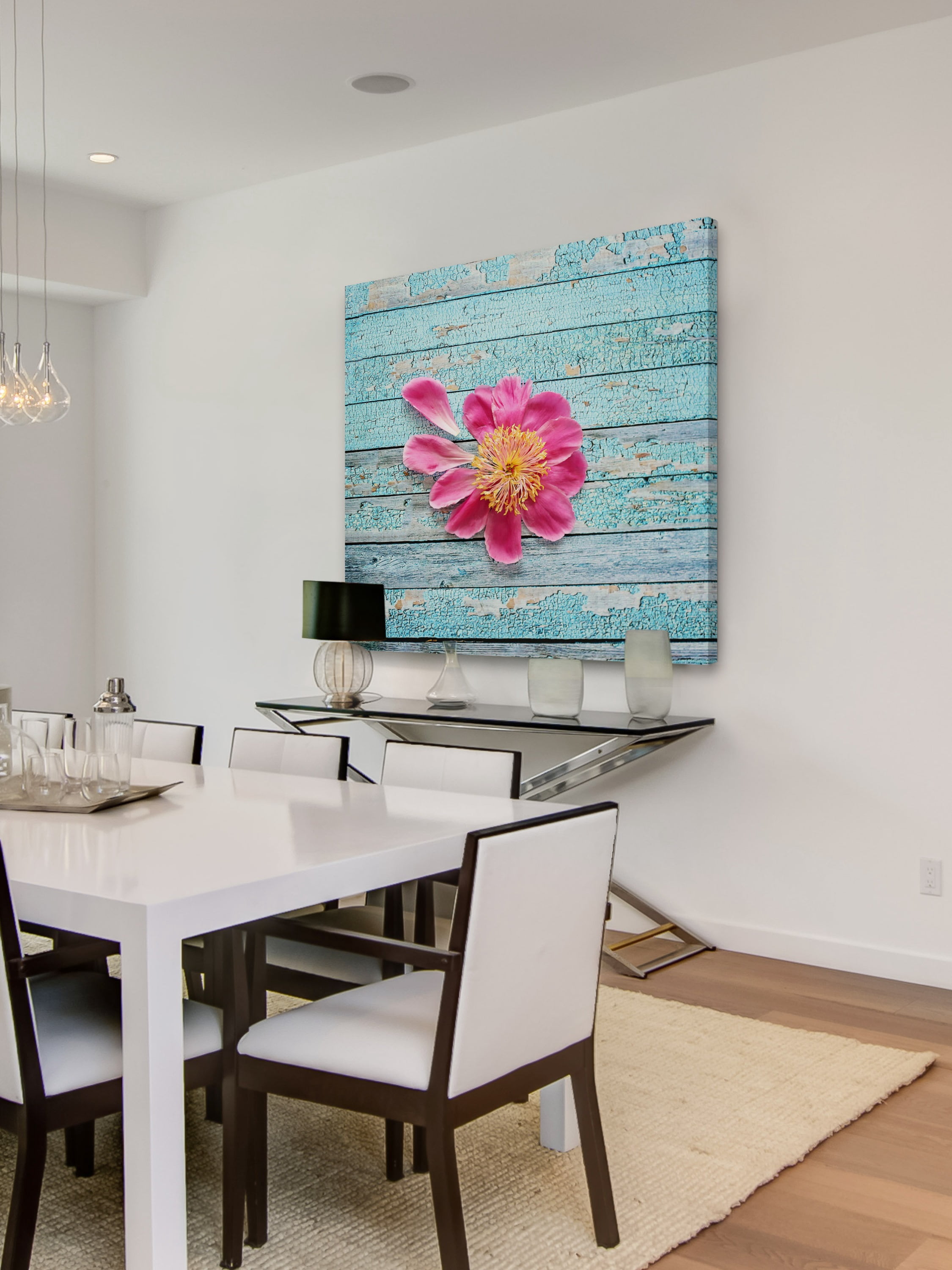 "Peony on Aqua" Painting Print on Wrapped Canvas