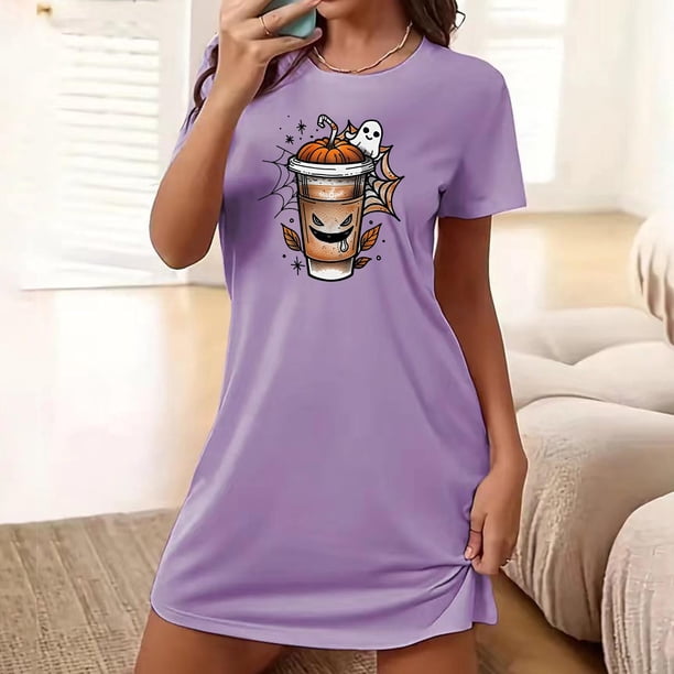 Camisón corto de talla grande para mujer, camisón de manga corta con estampado de pecho a la moda, camisón para mujer