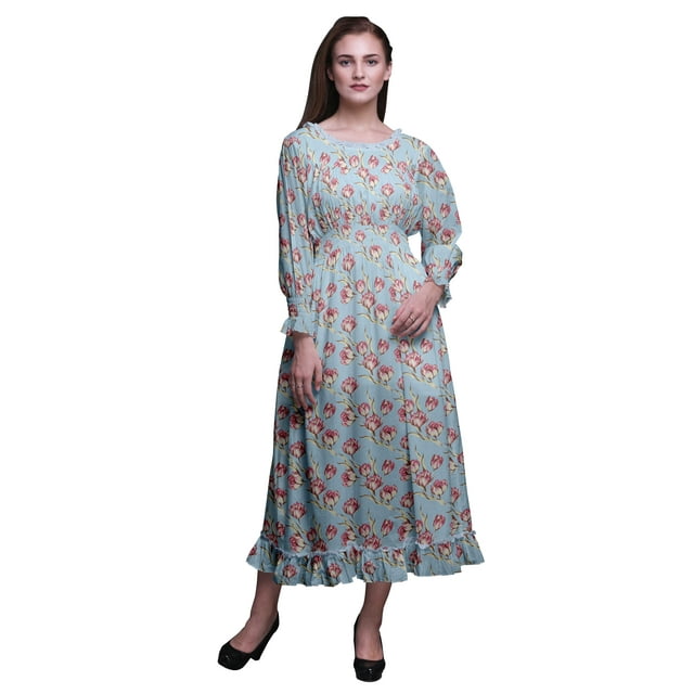 Bimba Robe Maxi à Volants Longue Bohème Renaissance en Coton à Smocks pour Femme - X-Grand