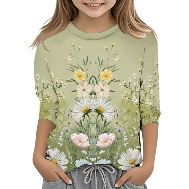 WEAIXIMIUNG Hauts à Manches Longues pour Fille Tout-Petit Pack Mode Fille Col Rond Uni Décontracté Confortable T-Shirt 160