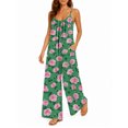 thumbnail image 2 of Women'S Green Pink Flowers Jumpsuits Sleeveless Spaghetti Strap Loose Baggy Wide Leg Overalls Romper, 2 of 7