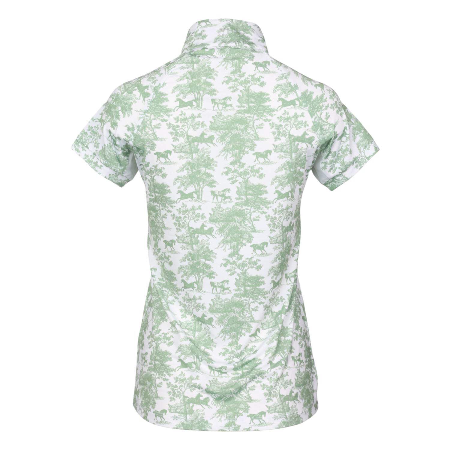Dapplebay Equestrian Toile 1/4 Zip Light Riding Top - Short Sleeve-Green/White