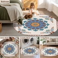thumbnail image 6 of Vintage Blue Floral Washable Round Area Rug 5 ft, Country Retro Exotic Geometric Abstract Flower , Soft Non Slip Rugs Stain Repellent Indoor Felt Carpet for Living Dining Room Bedroom Home Office, 6 of 9