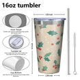 thumbnail image 4 of 16oz Tumblers Beige Christmas Holly Pattern Stainless Steel Vacuum Insulated Double Wall Travel Tumbler Cups Mug with Lid and Straw,Cleaning Brush for Coffee,Tea, 4 of 4