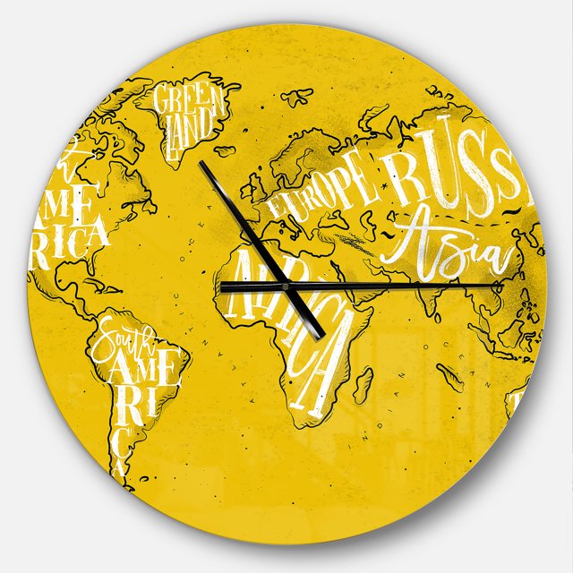 DesignArt Vintage Yellow Worldmap Large Wall Clock