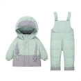 thumbnail image 2 of Toddler Baby Insulated Snowsuit Boys Girls 𝗕𝗶𝗯 Sn𝗼w Pants Set Down Hooded Jacket and Suspenders Snowpants Winter Outerwear, 2 of 6