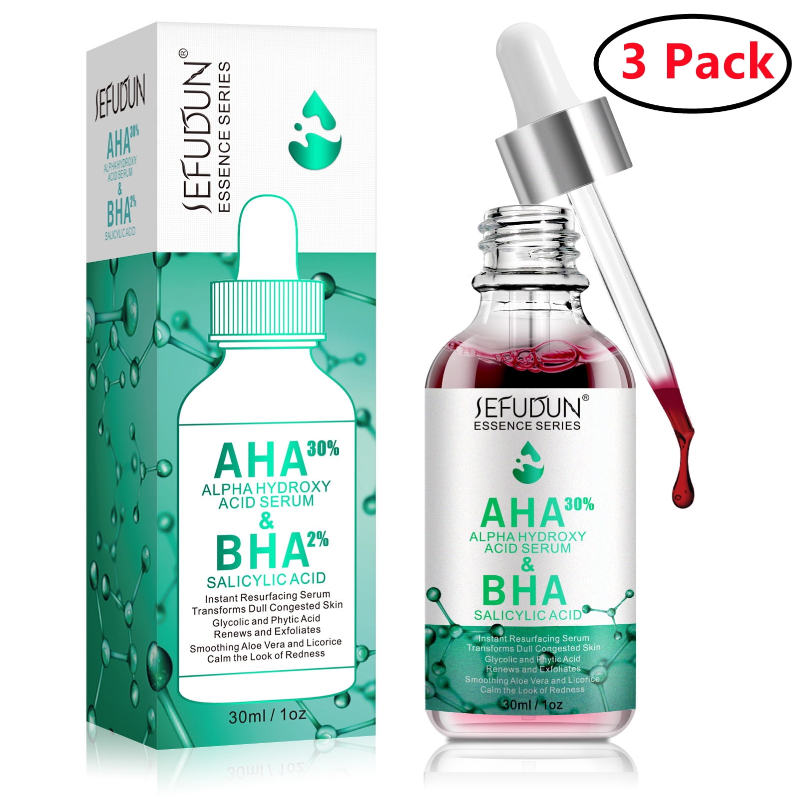 3 Pack Hyaluronic acid face serum, Extract containing AHA Serum Essence