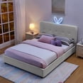 thumbnail image 2 of Cama infantil de tamaño king con respaldo en forma de oreja de conejo, luz LED y 4 cajones de almacenamiento, tejido aleteado (84,5''X62,75''X41''), 2 of 5
