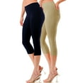 thumbnail image 2 of 2 Pack Women's High Waist Capri Jegging Pants Pull On Stretch Capris Size S - 3XL Inseam 19", 2 of 5