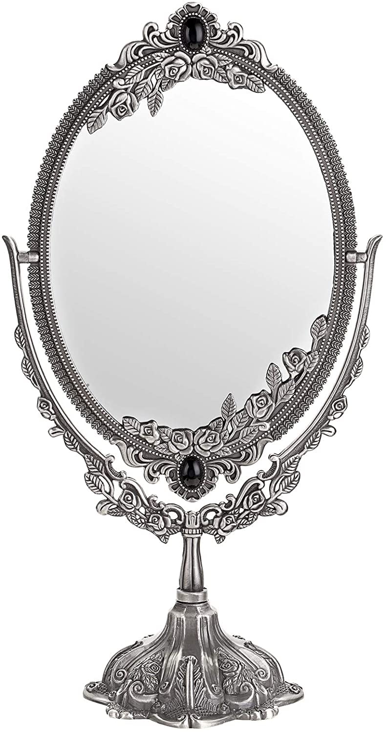 Makeup Mirror Vintage Decorative Mirror Oval and Double-Sided Mirror for  Table, Photography, Dressing Room (Large, Silver) - Walmart.com