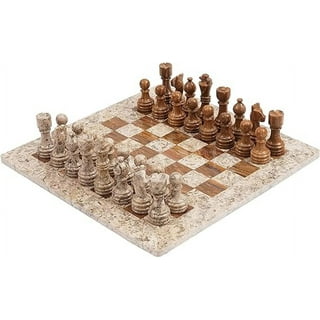 ROYALTY ROUTE WOODEN HANDMADE STONE CHESS SET AND BOARD GAME