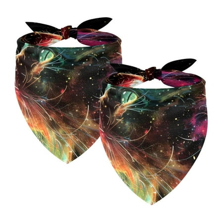 PhooArto Colorful Cat Galaxy Dog Bandanas 2 Pack Soft Washable Pet Scarf Triangle for Large Dogs Puppies and Cats
