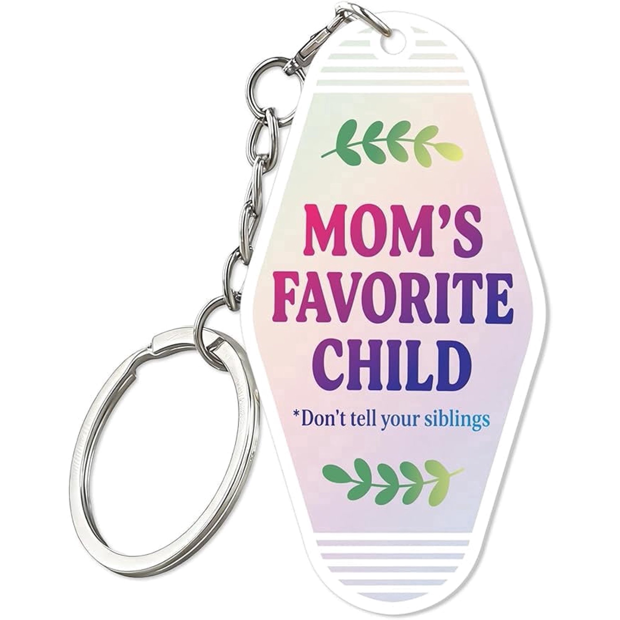 WaaHome Mom Favorite Child Keychain Gifts for Mom Grandma Mothers Day Ornament for Tree Decorations Funny Dont Tell Your Siblings Joke Gift from Daughter Son Acrylic Pendant Birthday Present