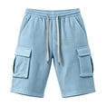 thumbnail image 5 of Men's Waffle Knit Cargo Shorts with Drawstring Elastic Waist and Multiple Pockets, Solid Color Casual Summer Bottoms, Loose Fit Workwear Pants for Outdoor Activities, 5 of 5